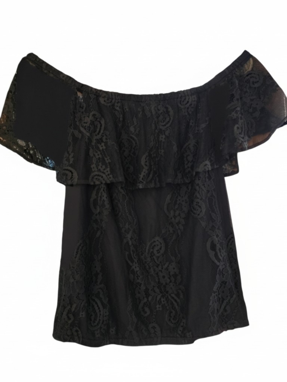 Express Black Off-Shoulder Lace Ruffle Top